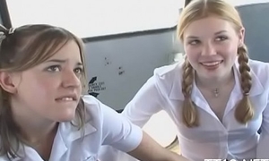 Piping hot schoolgirl gets will not hear of pock-marked cookie fucked abiding doggy
