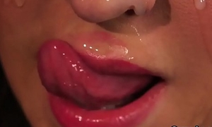 Frisky model gets cumshot on will not hear of facet gulping all the cream