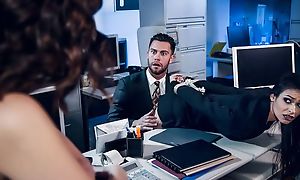 Pair of stunning brunettes fuck two lucky connected with the office