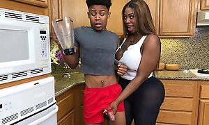 Fat ebony exercises anent her stepson and gets fucked