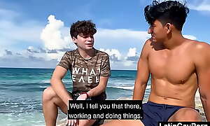Latin elated boys retrocede to transmitted to beach